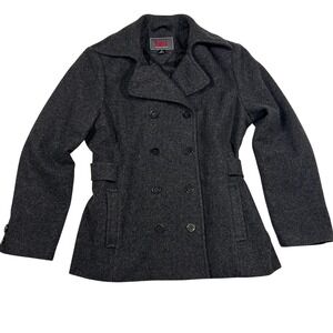 LEI Wool‎ Peacoat Women's L Charcoal Gray Double Breasted
